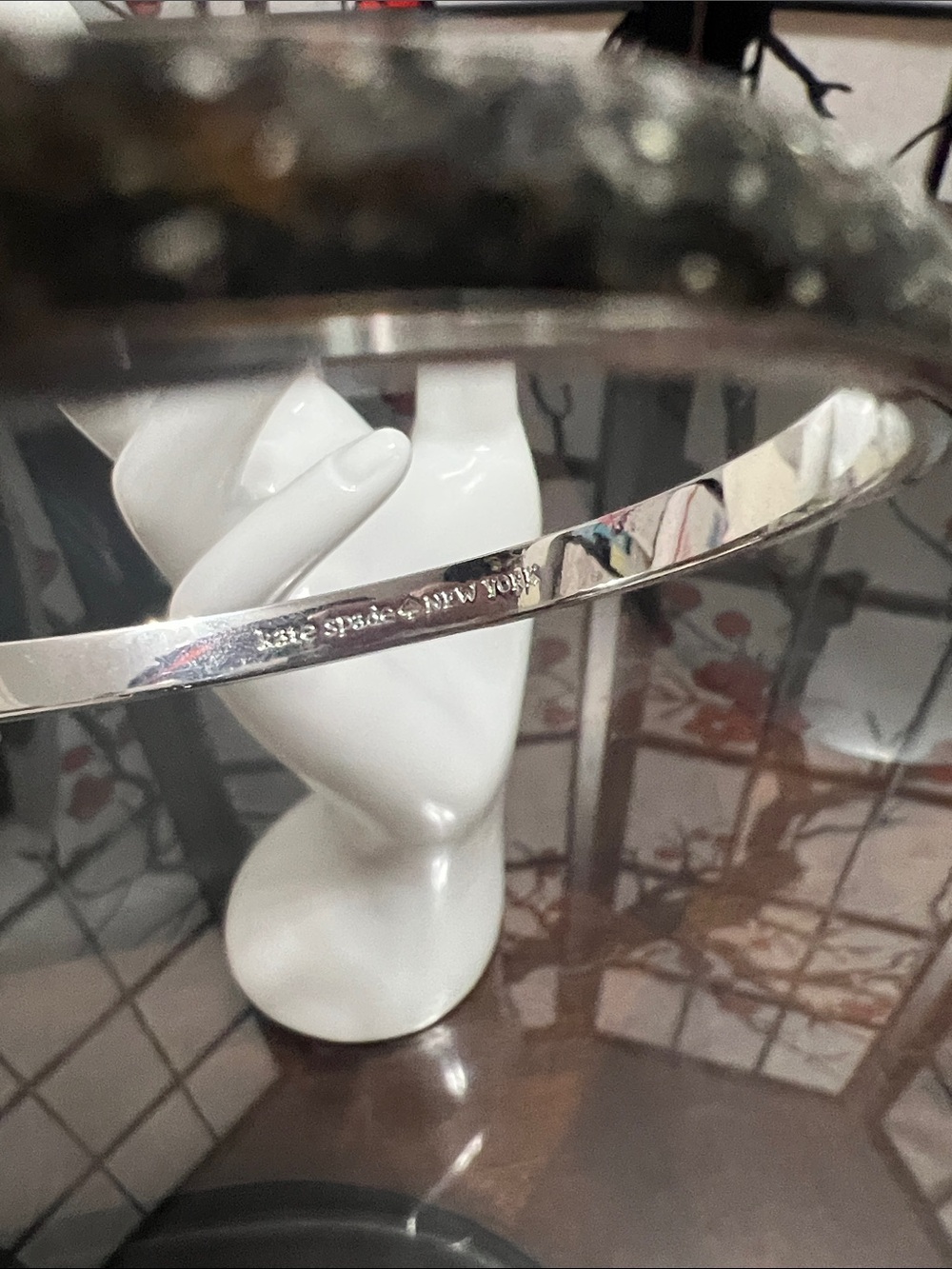 kate spade Silver Crystal Bow Hinged Bangle Bracelet - Picture 4 of 6